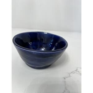 Empty Bowls Art Pottery Artist-Signed Glazed Hand Thrown Cobalt Blue Bowl